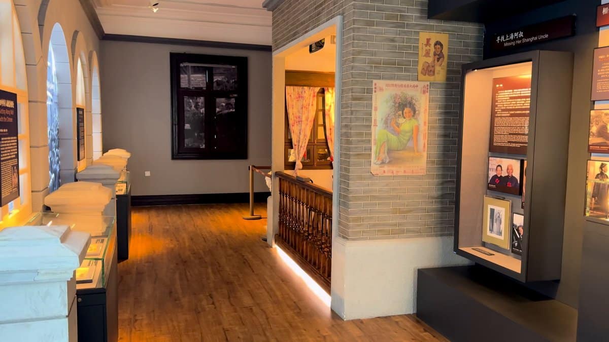 A recreated interior space with interpretive panels and