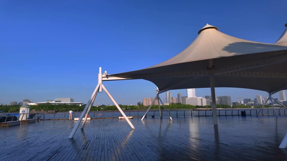 A single tensile canopy standing out against the