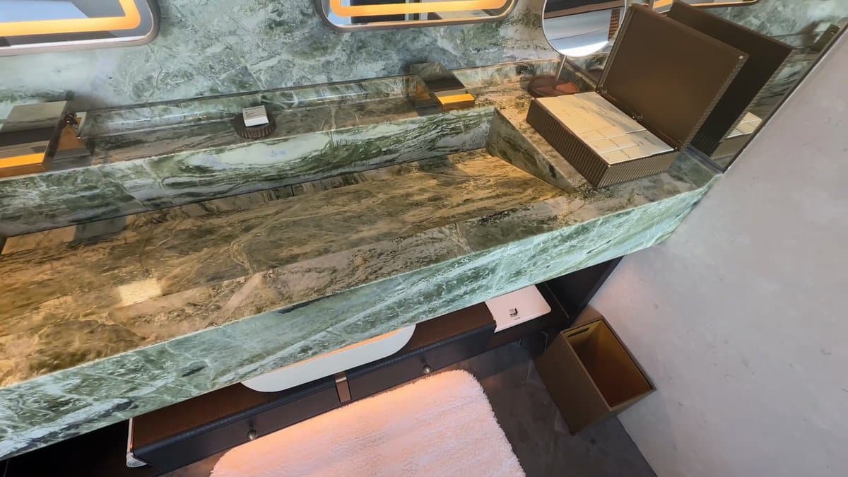 Amenity boxes on marble counter