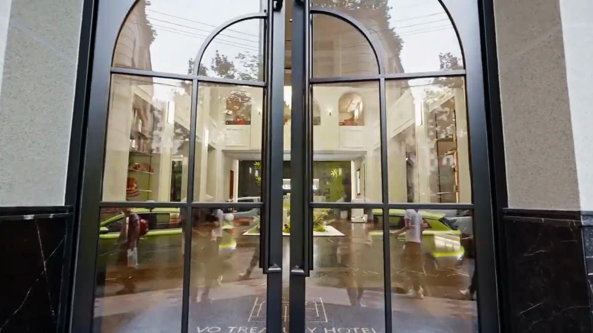 Arched glass hotel entrance