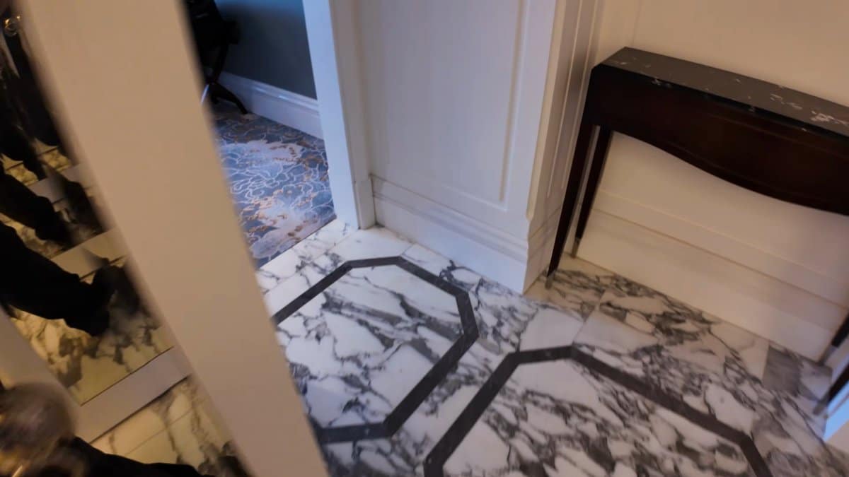 Bathroom mirror and marble floor