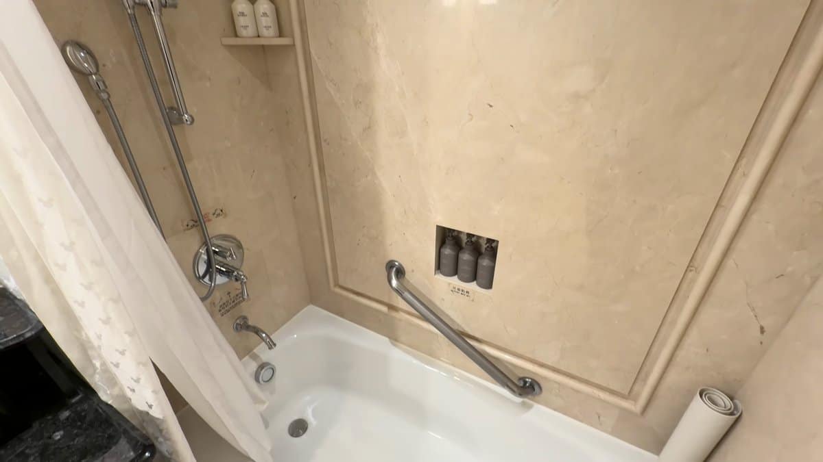 Bathtub with chrome grab rails