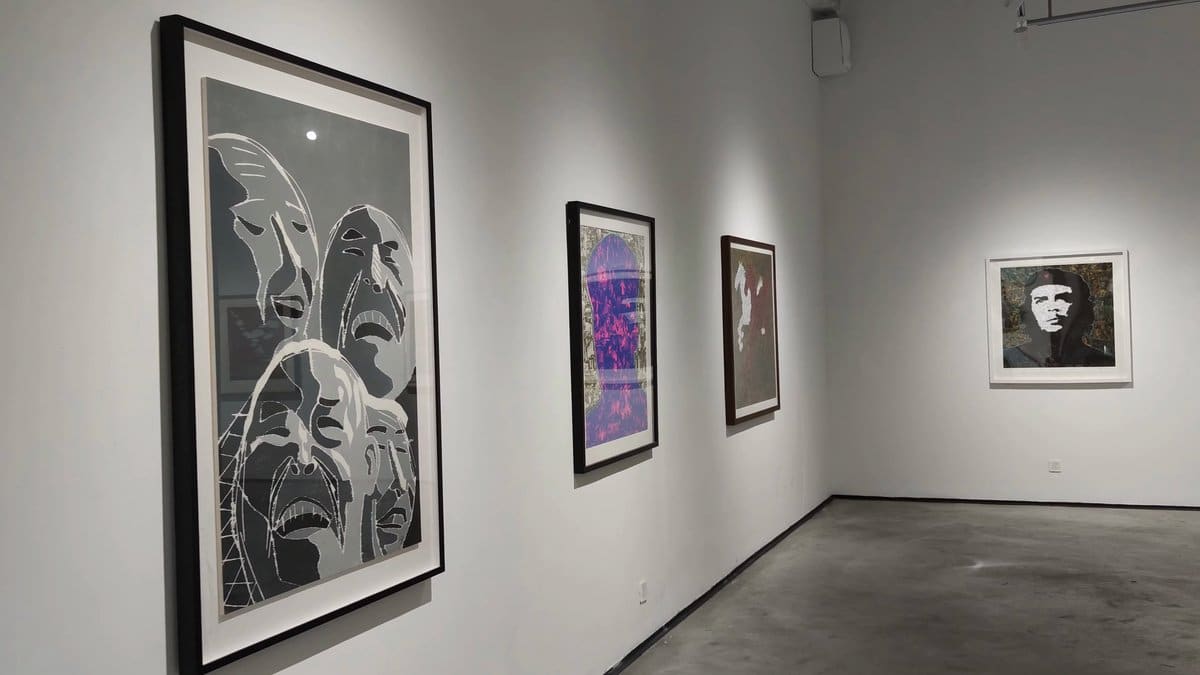 Black and white prints in white room