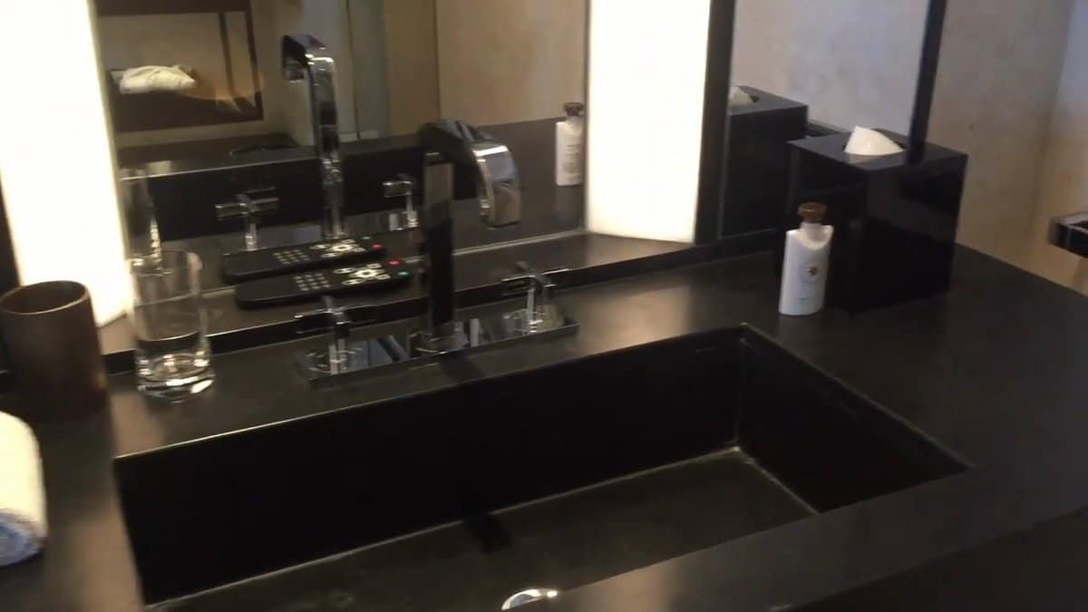 Black stone trough basin vanity