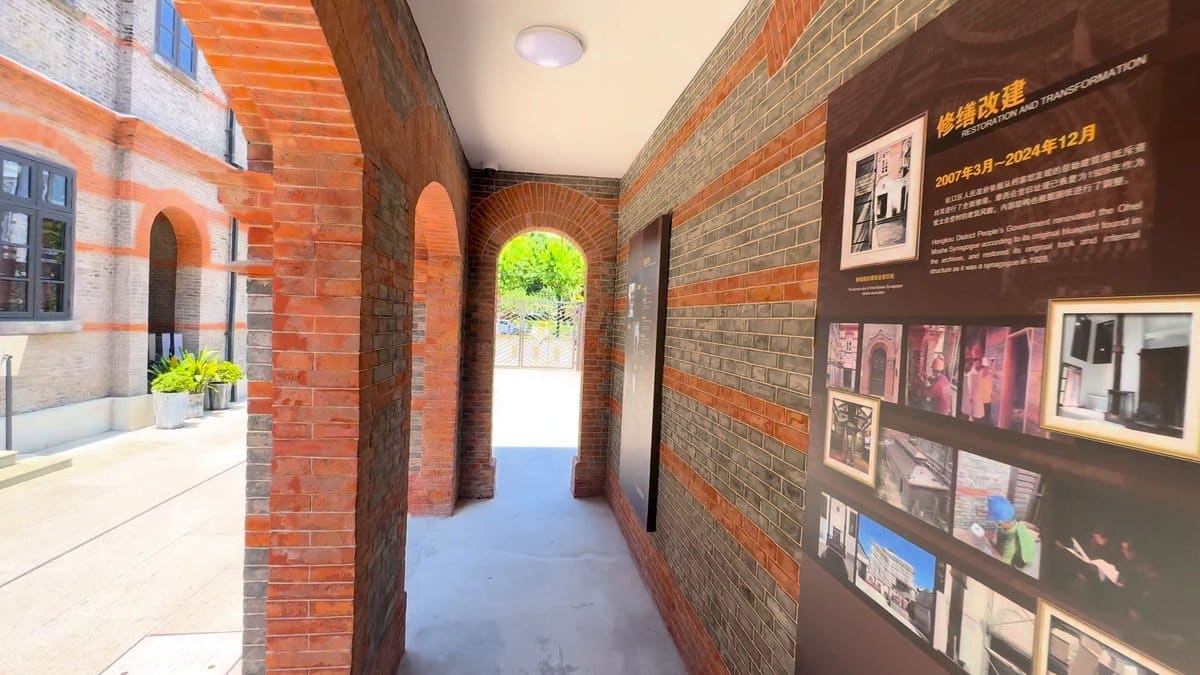 Brick passage with photo display