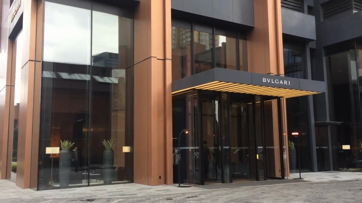 Bronze BVLGARI canopy at street entrance