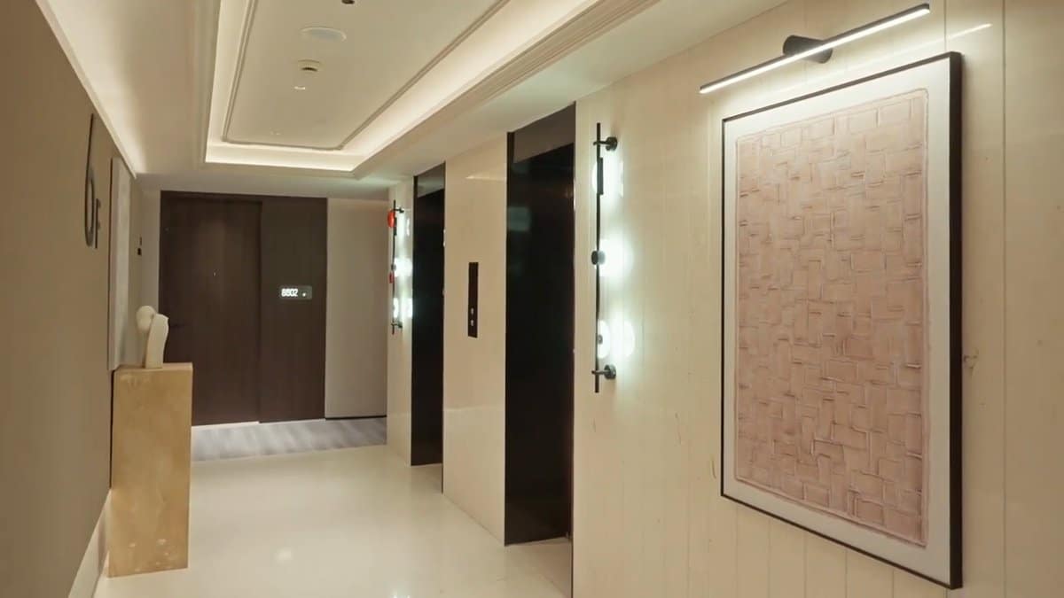 Brushed metal lift lobby