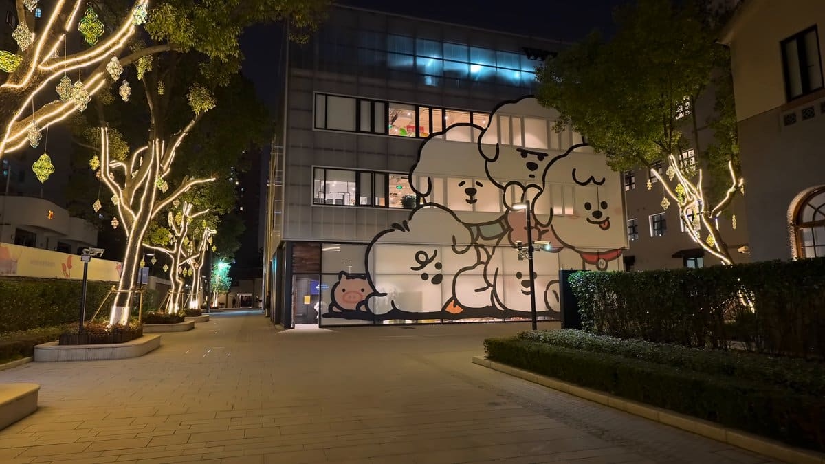 Cartoon mural covering the building
