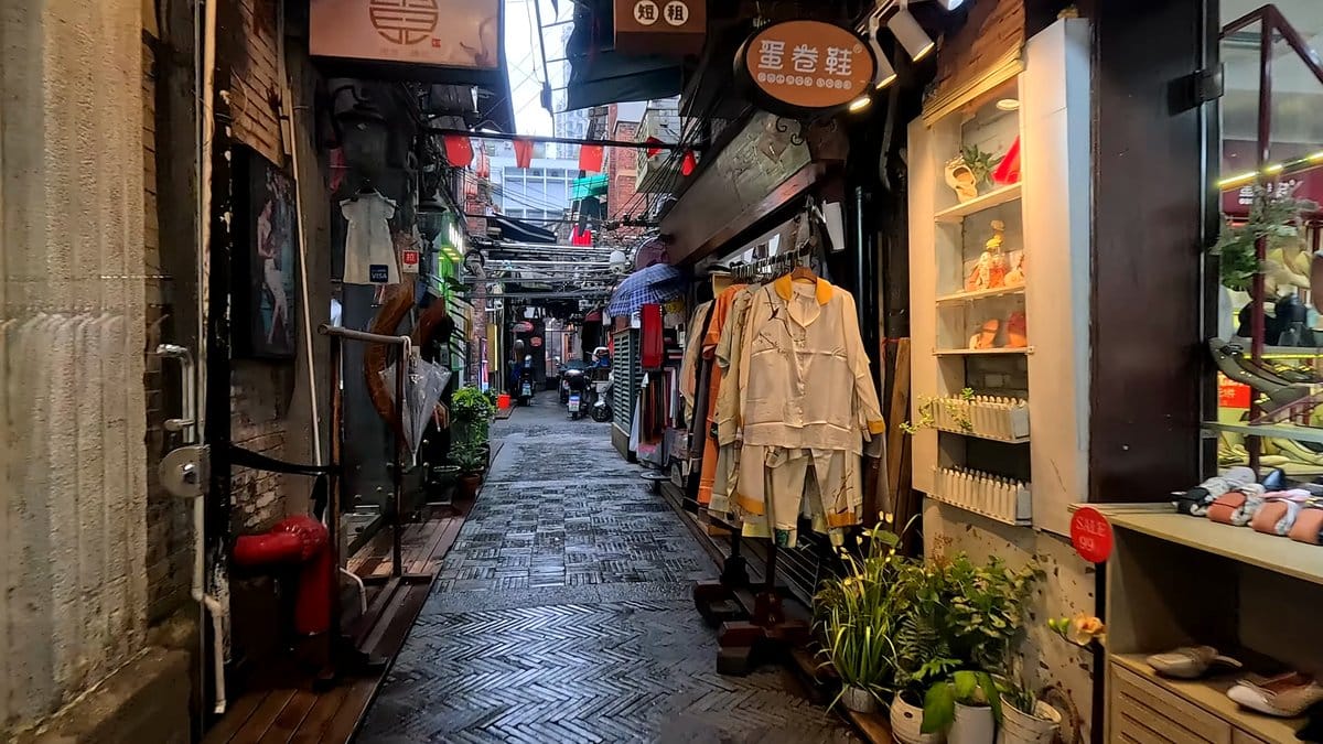 Clothing hung outside lane shop