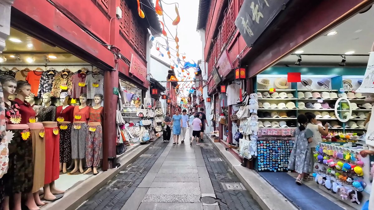 Clothing shop with patterned dress mannequins