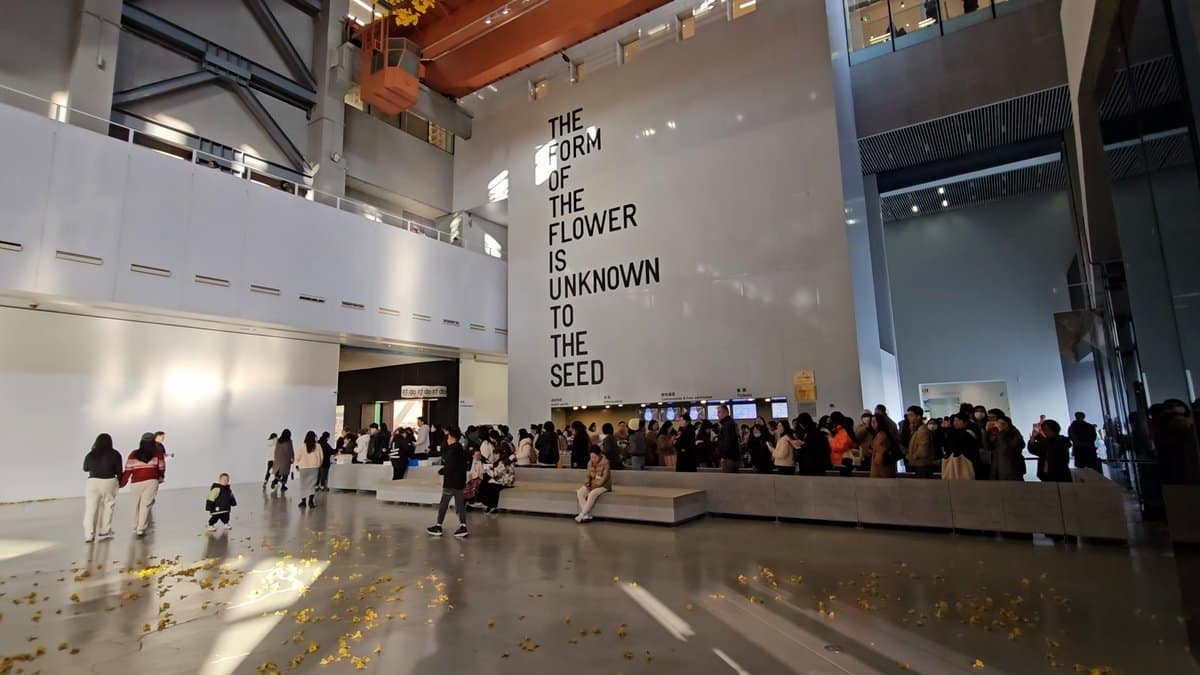 Converted industrial hall with visitors