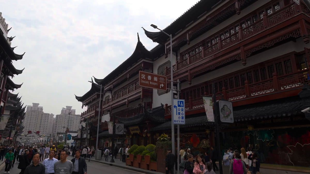Crowded street of traditional buildings