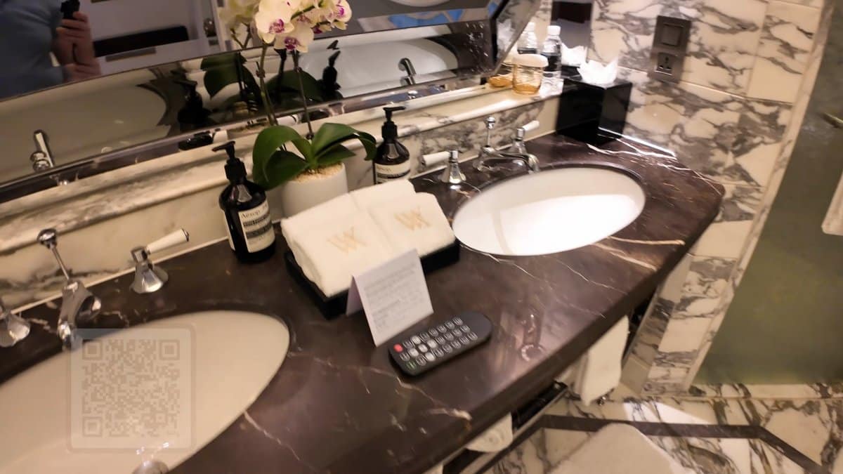 Dark marble twin bathroom vanity