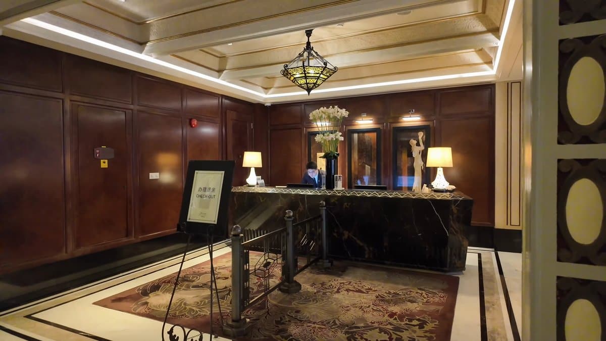 Dark timber marble reception desk