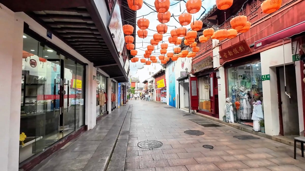 Dense rows of orange-red lanterns