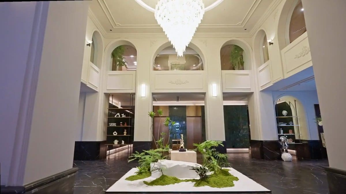 Double-height lobby atrium