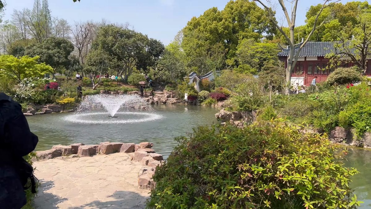 Fountain playing on the pond