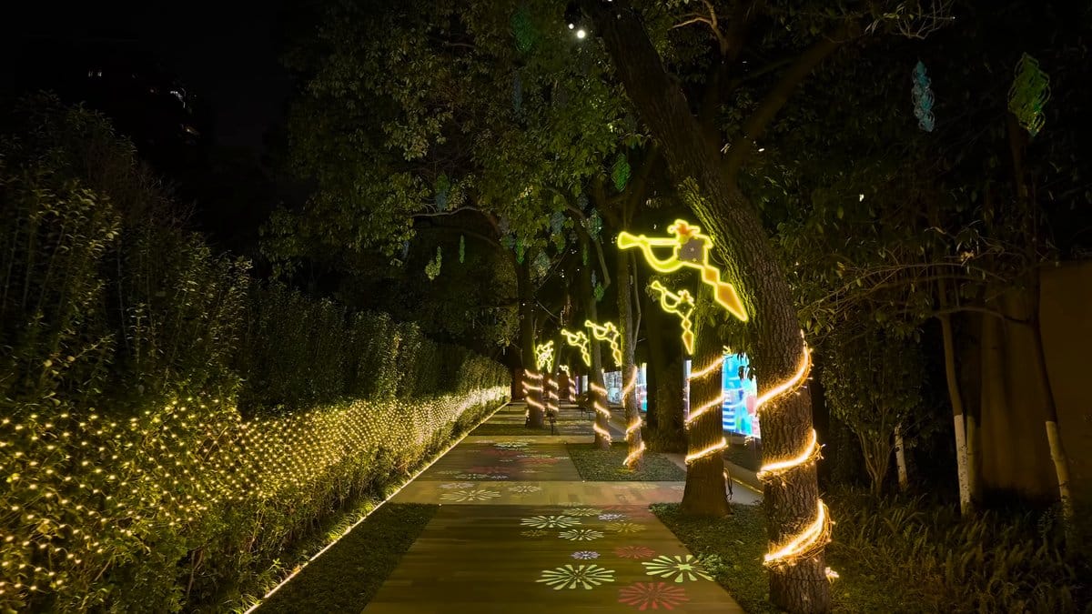 Garden of curling light installations