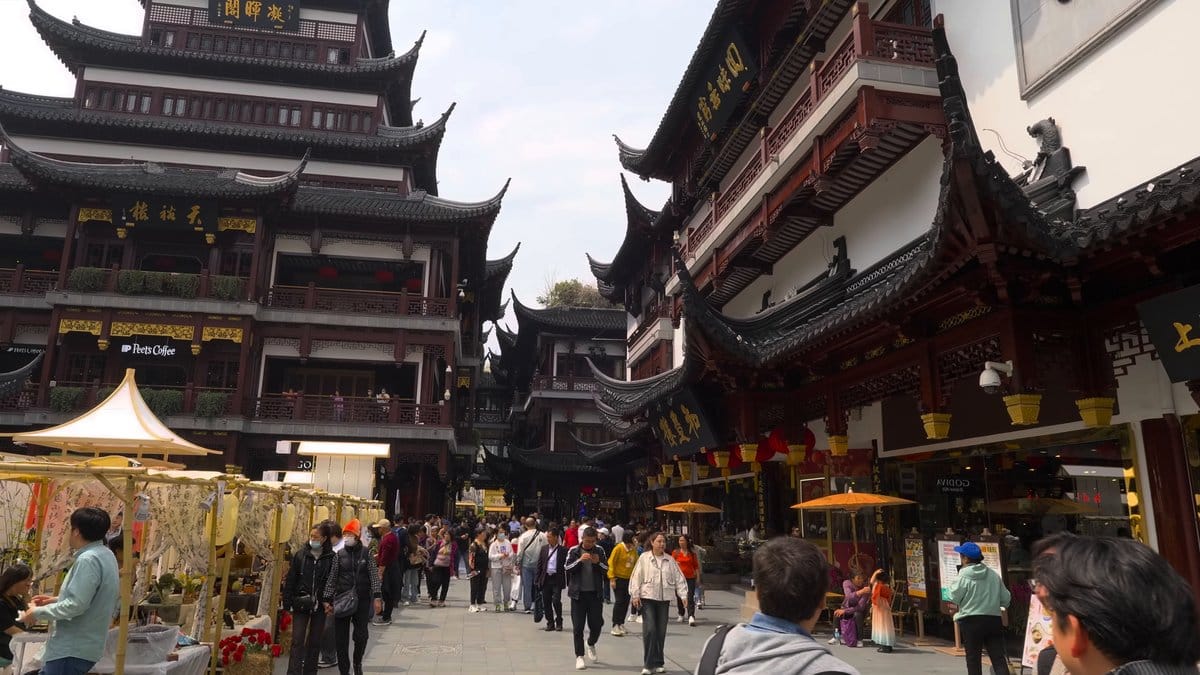 Gilded signboards lining the bazaar