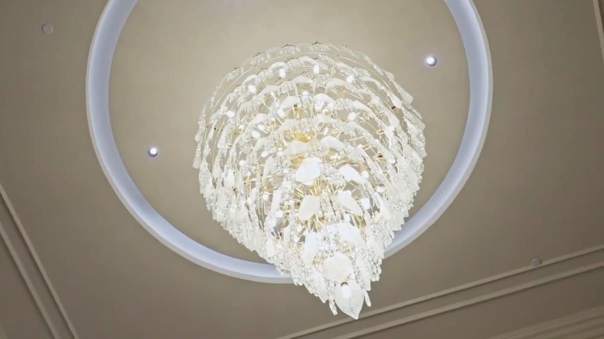 Glass leaf chandelier detail