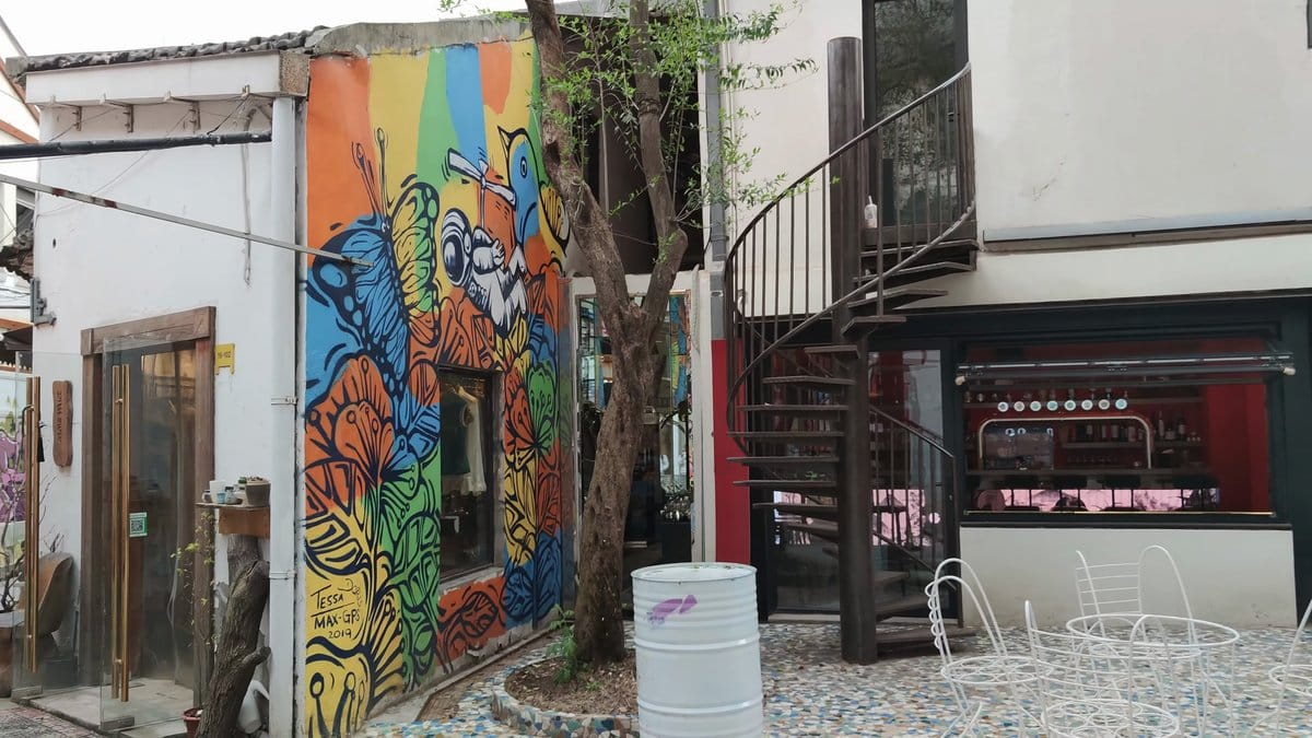 Graffiti walls and iron staircase