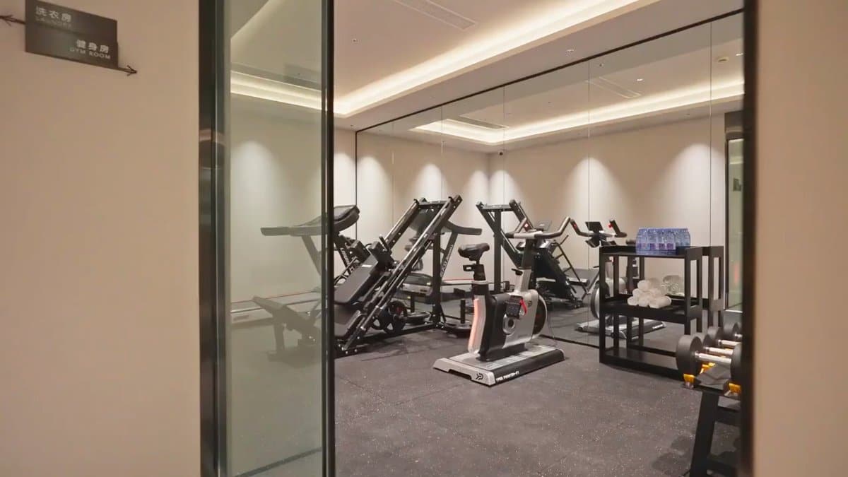 Hotel gym through glass