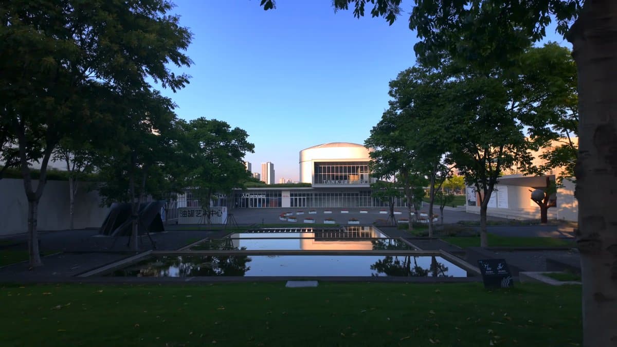 Lit hall doubled in the dusk pool