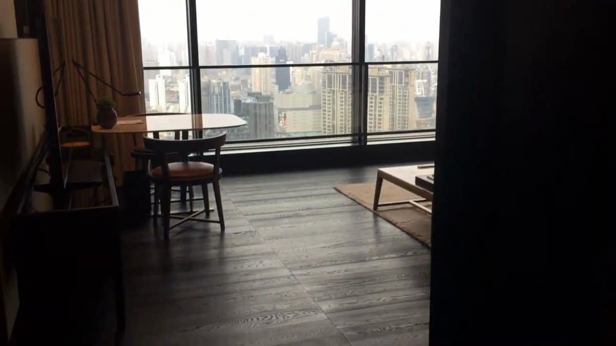 Living area on dark timber flooring