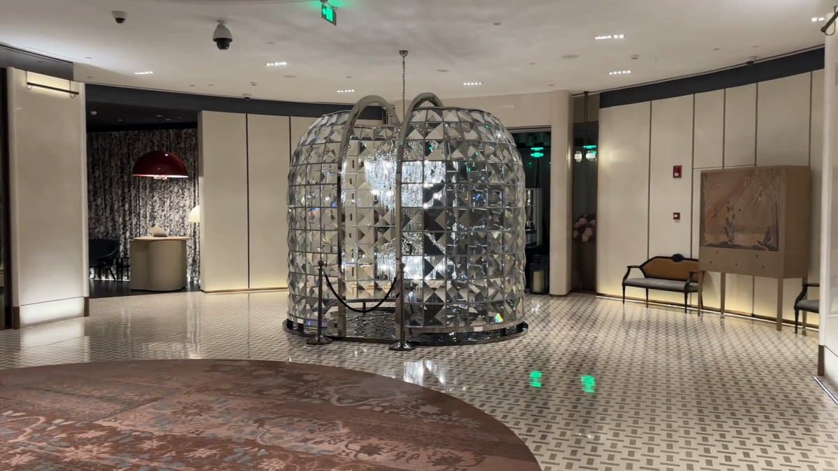 Lobby metal cage sculpture