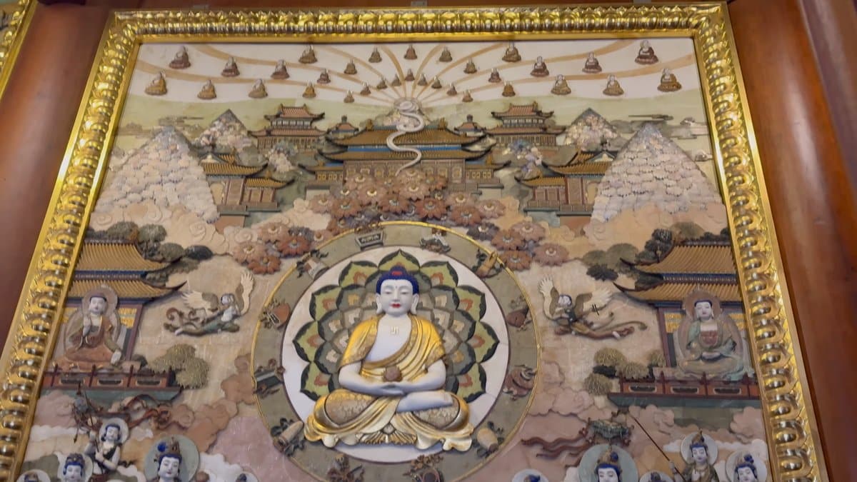 Lotus Buddha gilt relief