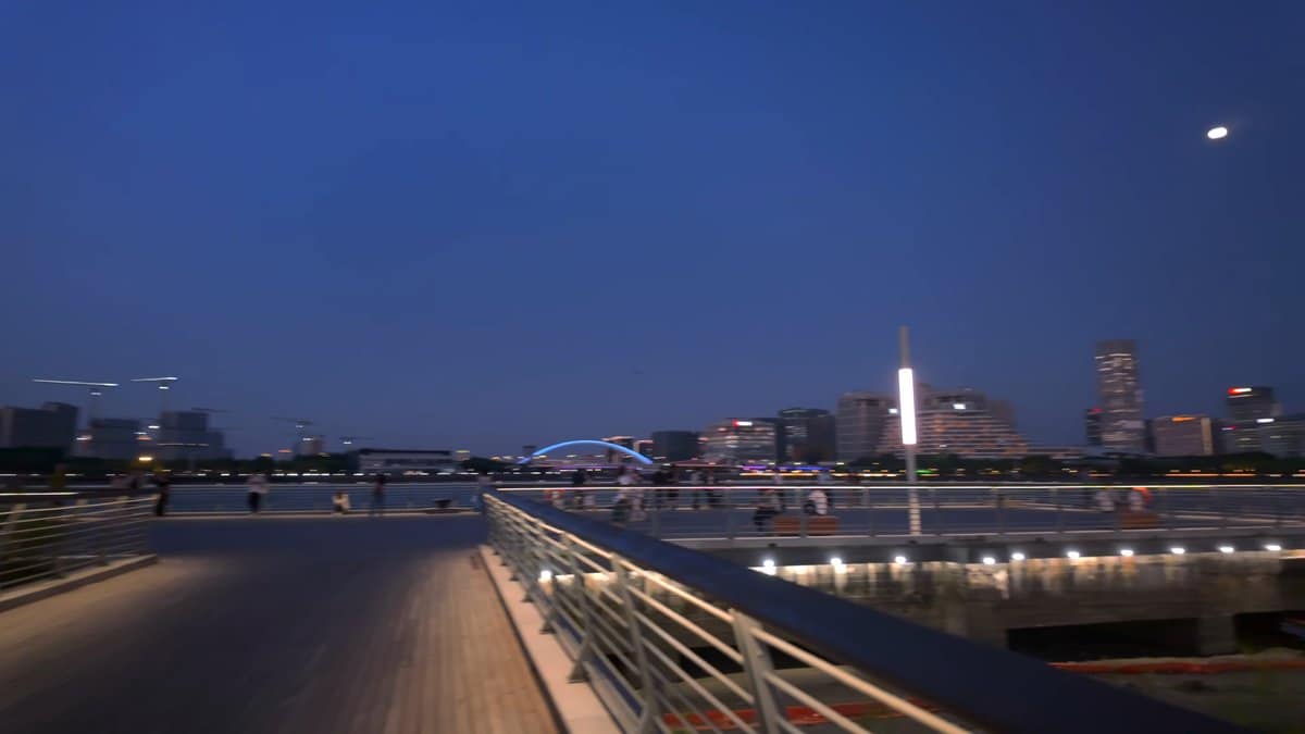 Night lights running along the railing