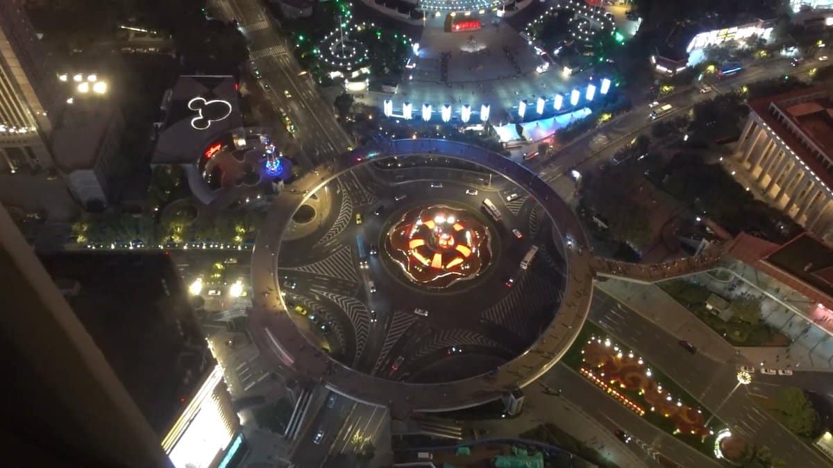 Night view of plaza far below