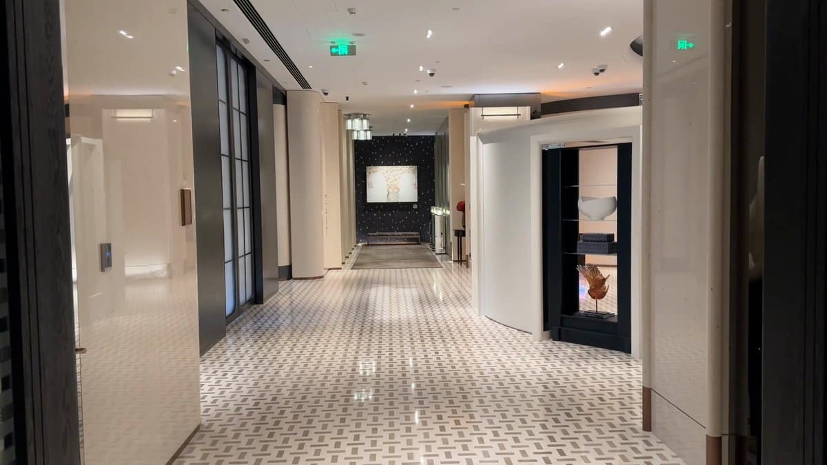 Pale stone hotel entrance hall