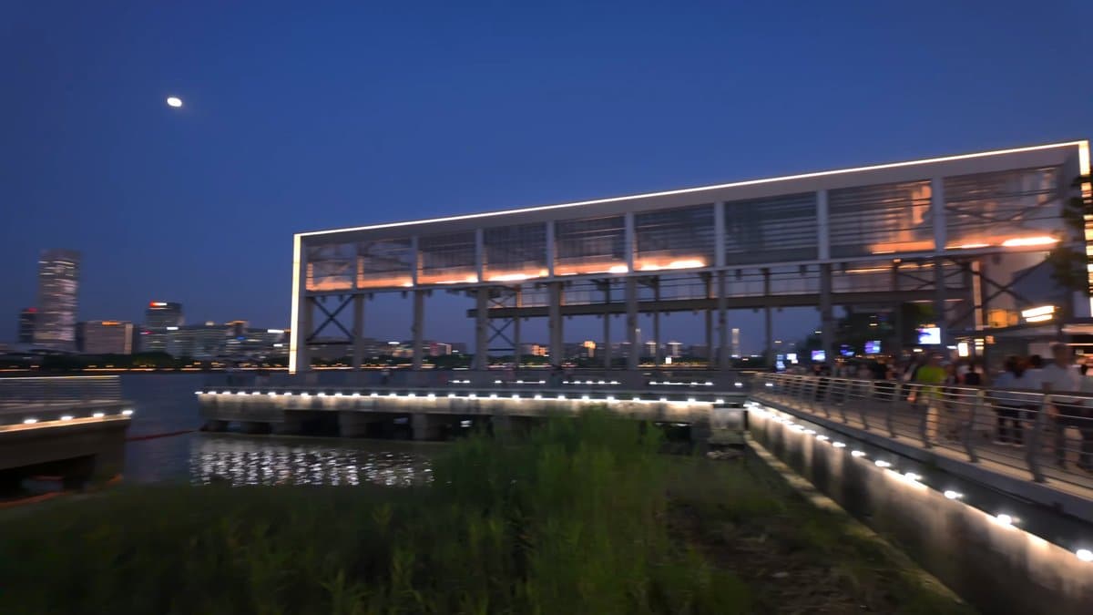 Pavilion lights reflected on the water