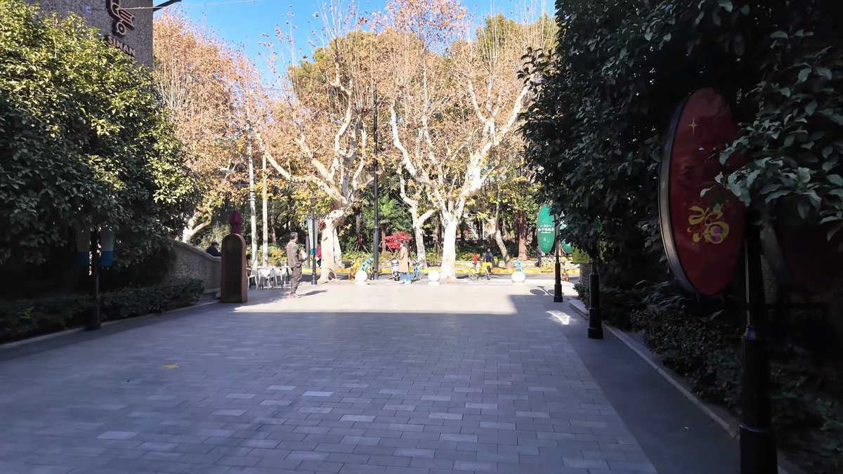 Pedestrian street under plane trees