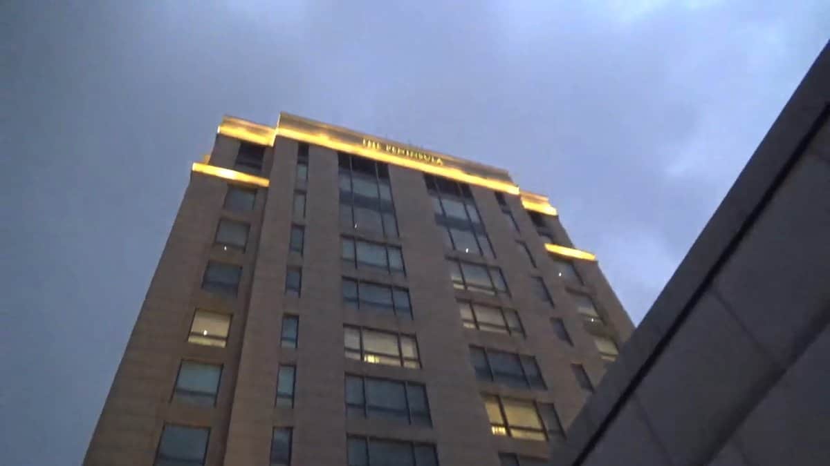 Peninsula tower lettered from street