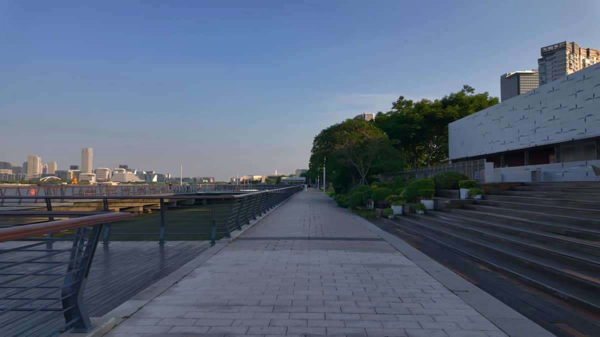 Promenade skyline softening into dusk haze