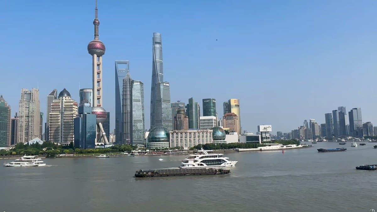 Pudong skyline and moored boats
