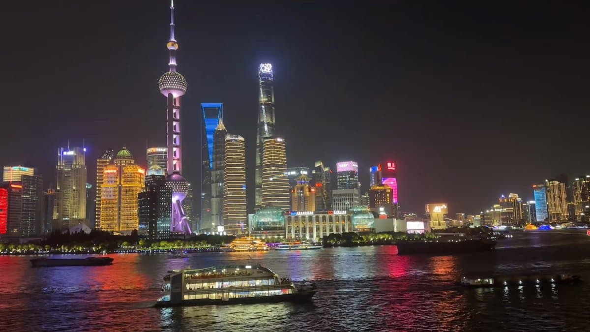 Pudong skyline glittering after dark