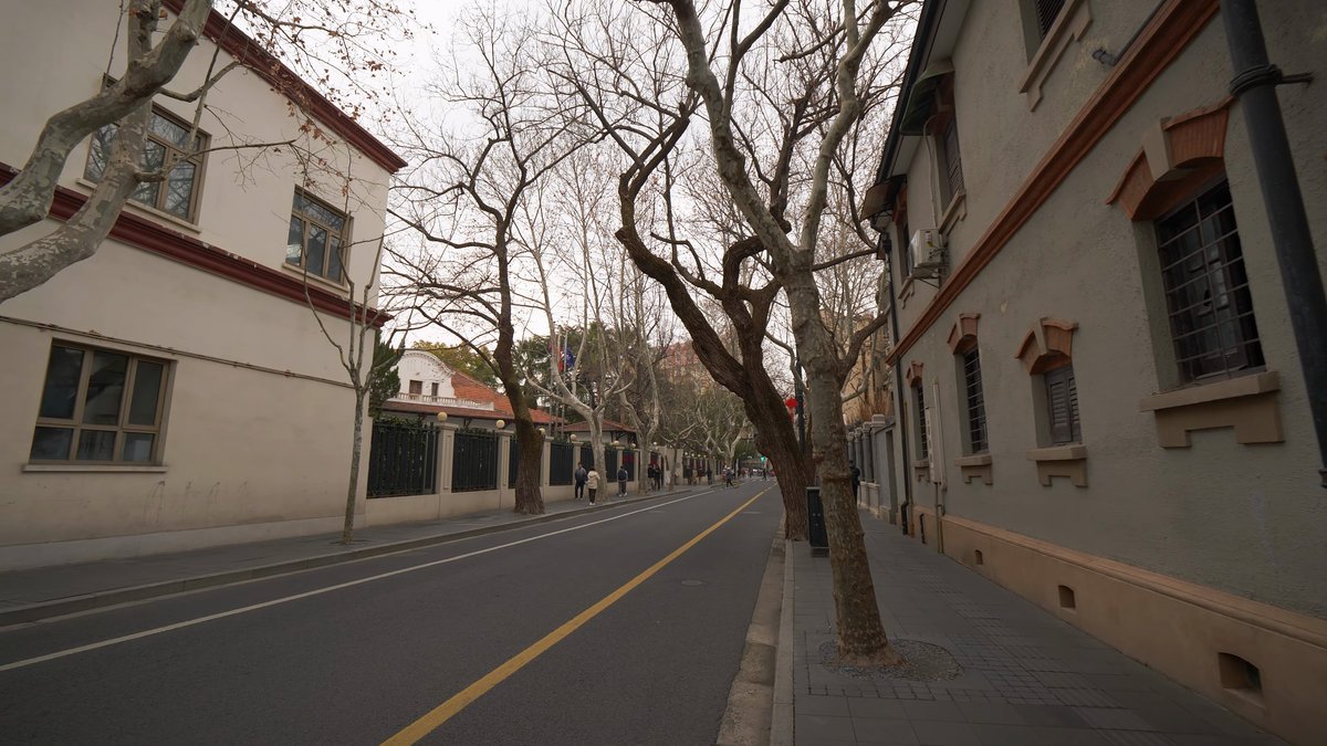 Quiet cream-walled residential street