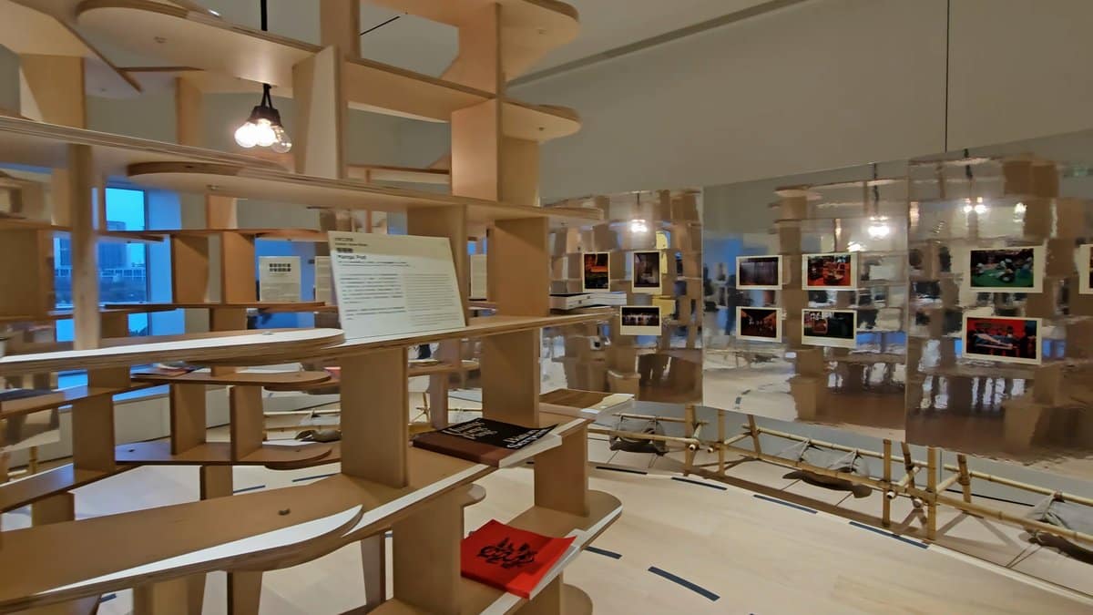 Reading room with timber shelves
