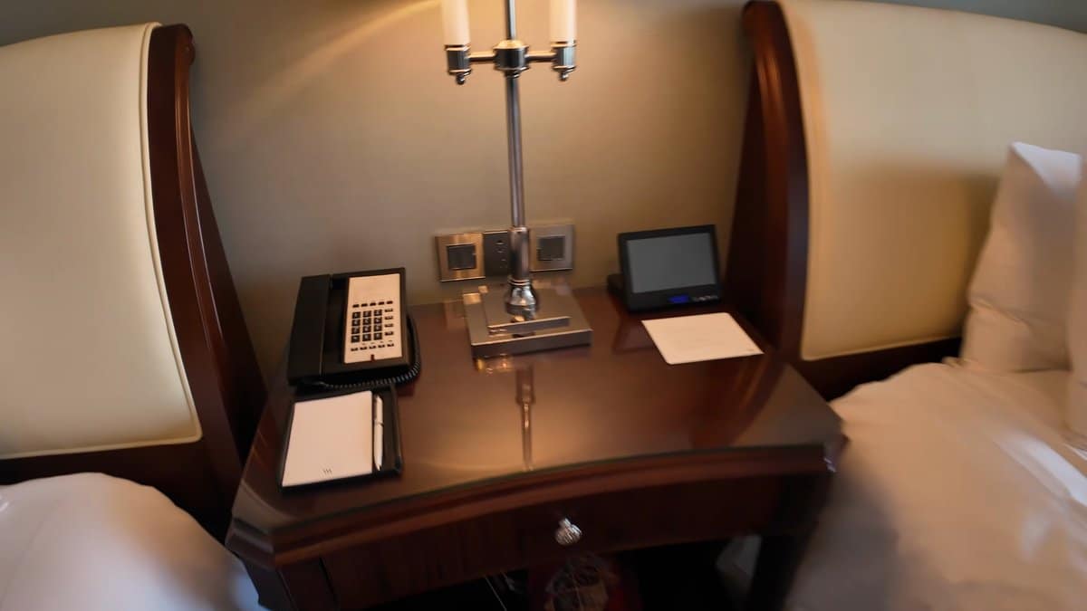 Shared bedside table and telephone