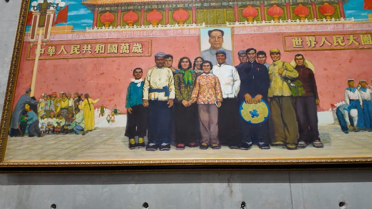 Socialist-realist canvas of linked figures
