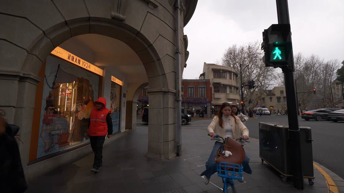 Stone archway into shop arcade