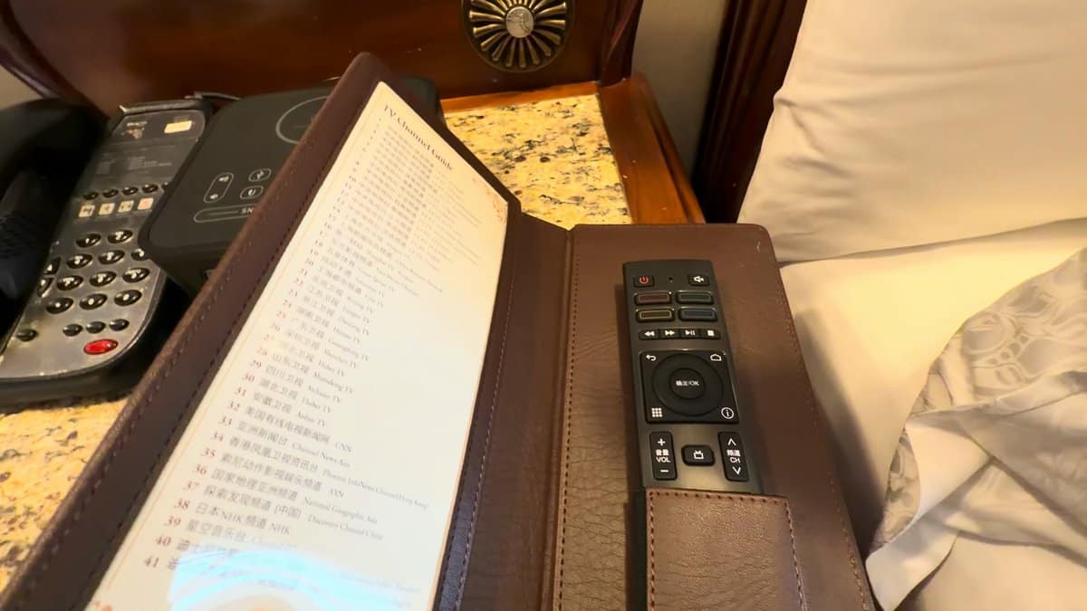 The bedside surface between the beds — a