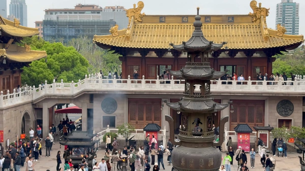 The bronze incense pagoda in the courtyard with