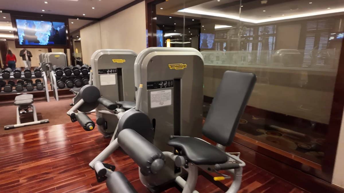 The gym from another angle, benches and machines