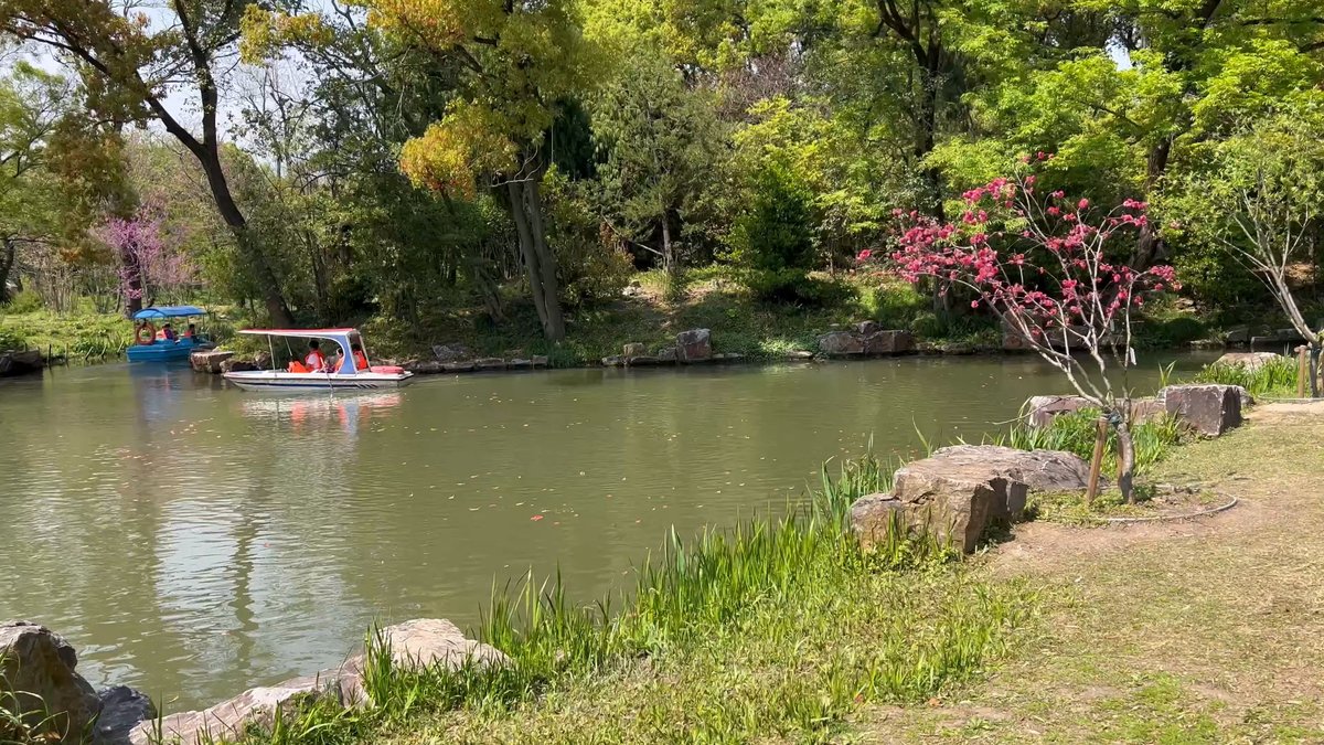 The lake with a pedal boat out on
