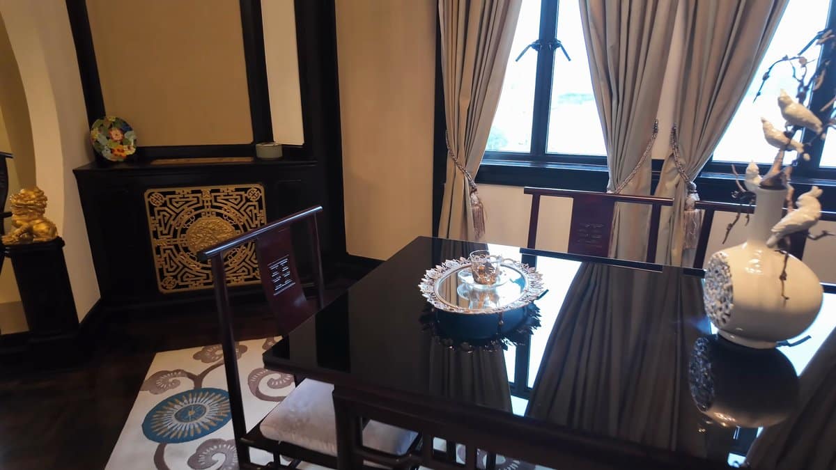The table set with the silver tray and