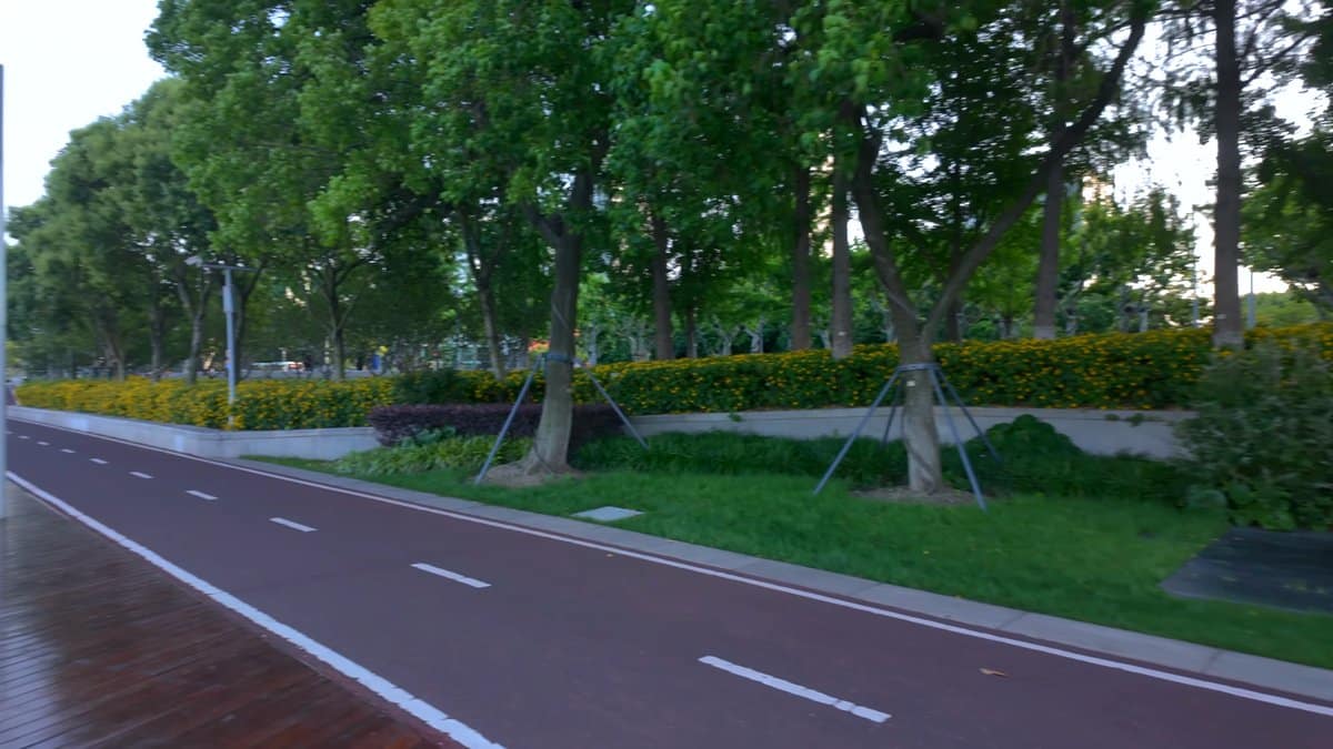 The track and cycle path curving away with
